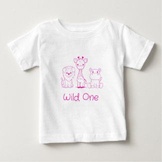 "Vild 1" Giraffe, Lejon, Hippo Rosa Outline T Shirt