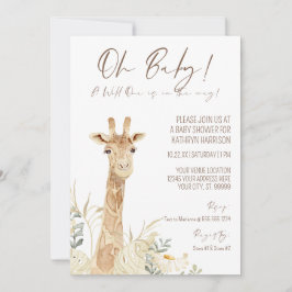Vild 1 Giraffe White Blommigt Kön Neutral Baby Inbjudningar