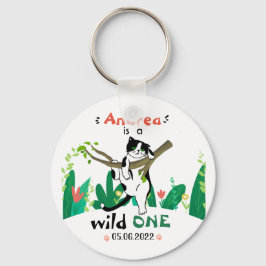 Vild 1 Greenery Safari Kattunge 1:a födelsedag Nyckelring