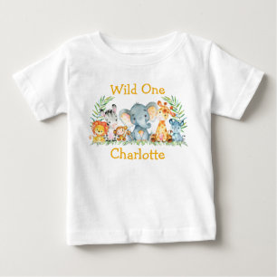 Vild 1 Gulten Safari Animals första födelsedag T Shirt