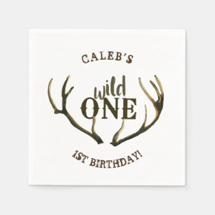 Vild 1 Hjort Antlers Simple White 1 Birthday Pappersservett
