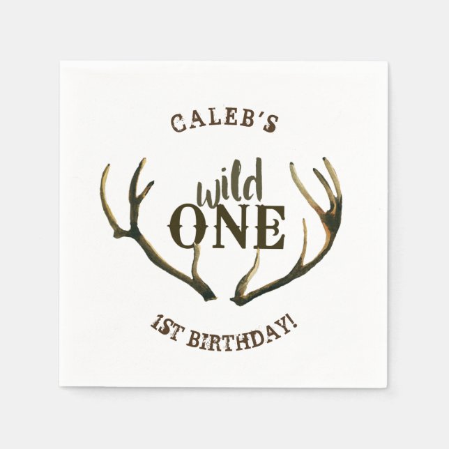 Vild 1 Hjort Antlers Simple White 1 Birthday Pappersservett (Framsidan)