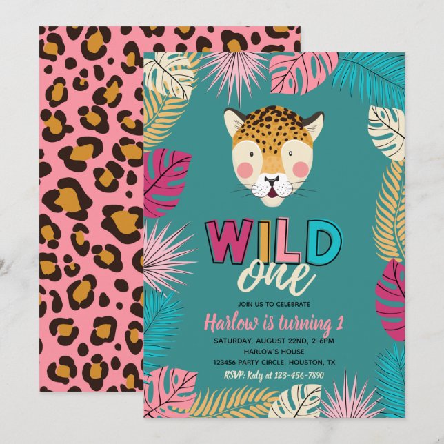 Vild 1-inbjudan | Leopardinbjudan Inbjudningar (Fram/baksida)