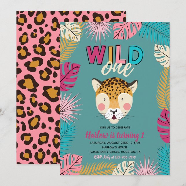 Vild 1-inbjudan | Leopardinbjudan Inbjudningar (Fram/baksida)