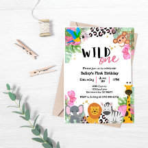 Vild 1 Jungle Girls Birthday Inbjudan