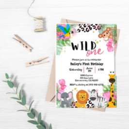 Vild 1 Jungle Girls Birthday Inbjudan