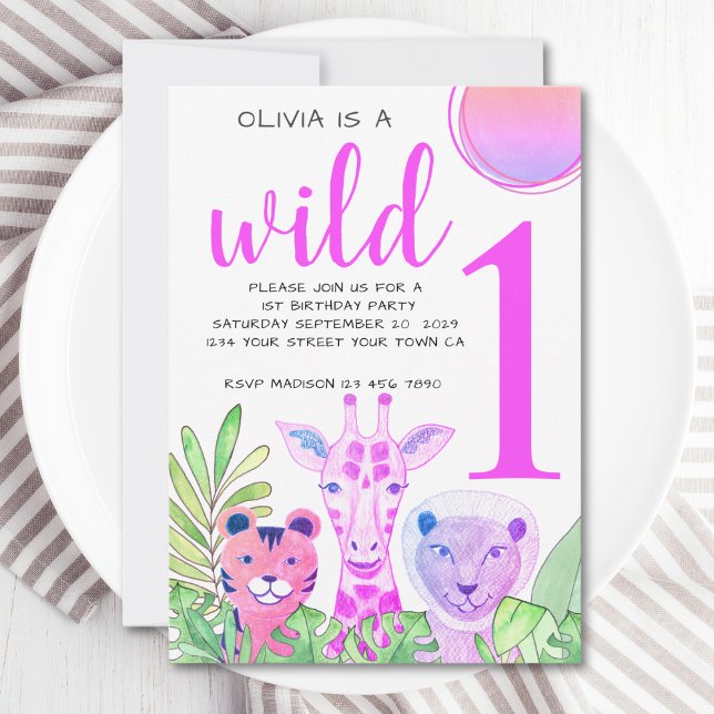Vild 1 Jungle Greenery Girl's 1st Birthday Party Inbjudningar (Skapare uppladdad)