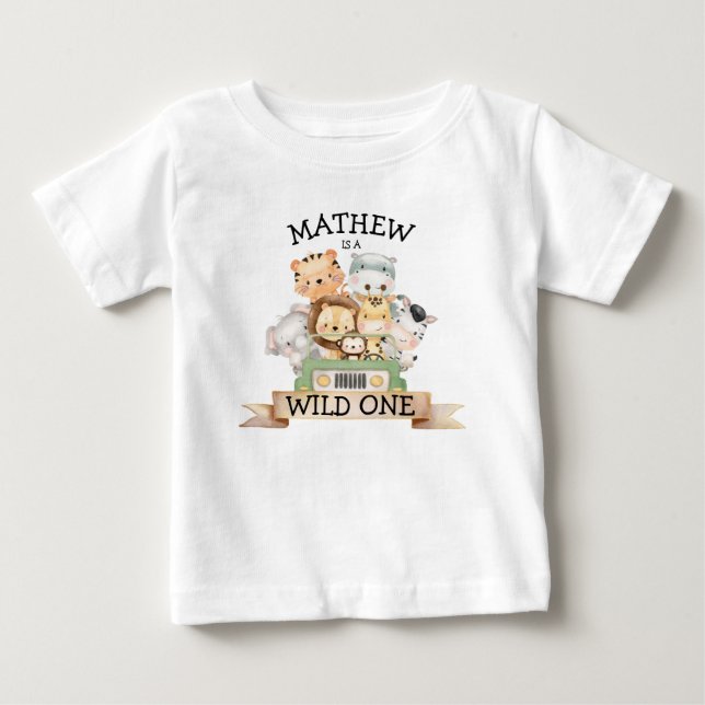 Vild 1 Jungle Safari 1:a födelsedagen Baby T-Shirt (Framsida)