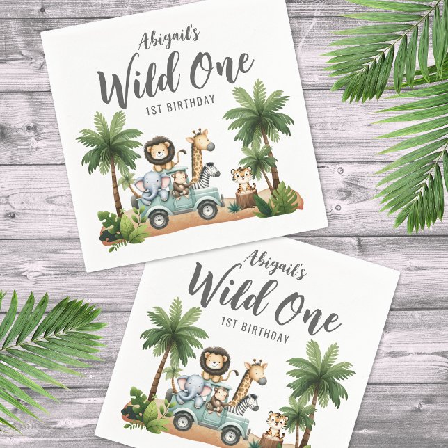 Vild 1 Jungle Safari 1:a födelsedagen Party Pappersservett (Wild One Jungle Safari 1st Birthday Party Napkins )