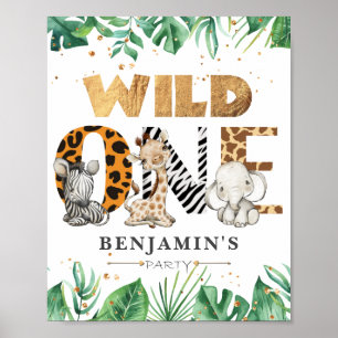 Vild 1 Jungle Safari 1:a födelsedagen Party Poster