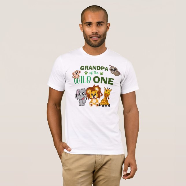 Vild 1 Jungle Safari 1st Birthday Grandpa T Shirt (Hel framsida)