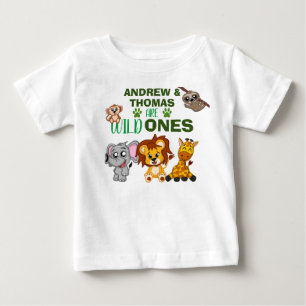 Vild 1 Jungle Safari Animal Twillingars Första föd T Shirt