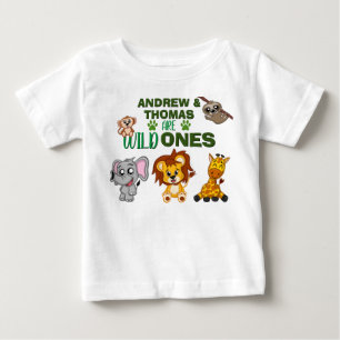 Vild 1 Jungle Safari Animal Twillingars Första föd T Shirt