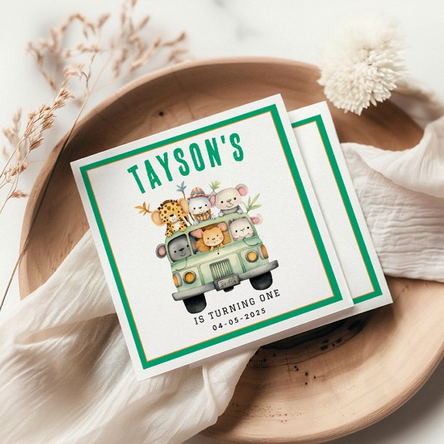 Vild 1 Jungle Safari Animals Boy 1:a födelsedagen Pappersservett (Skapare uppladdad)