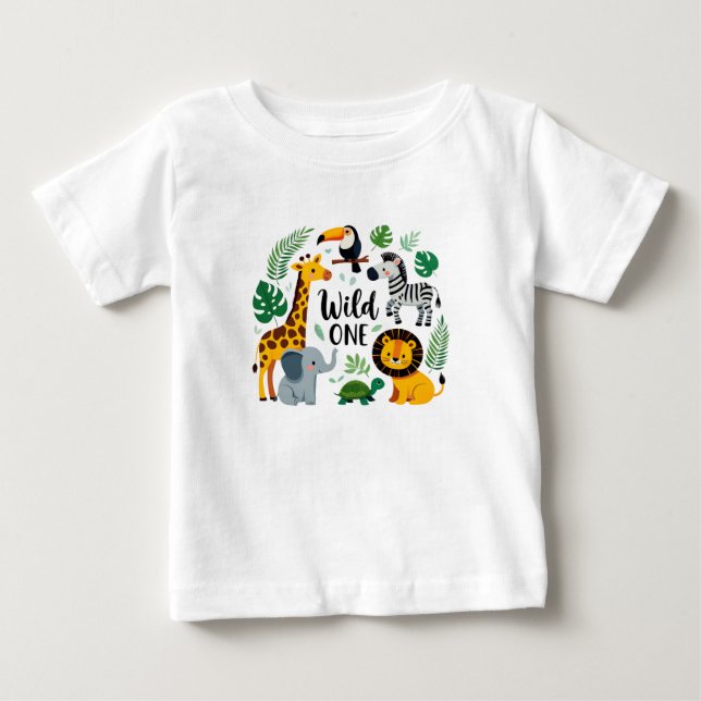 Vild 1 Jungle Safari Animals första födelsedag Bab T Shirt (Framsida)