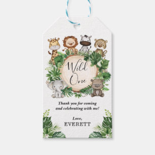 Vild 1 Jungle Safari Animals Tropical Birthday Presentetikett