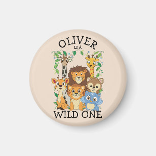 Vild 1 Jungle Safari Baby 1:a födelsedagsklockan B Magnet