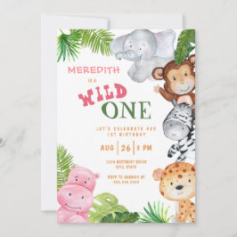 Vild 1 Jungle Safari Birthday Girl Inbjudningar