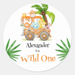 Vild 1 Jungle Safari Birthday Runt Klistermärke