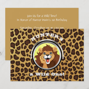 Vild 1 Jungle Safari Birthday Zoo Lejon Leopard Inbjudningar