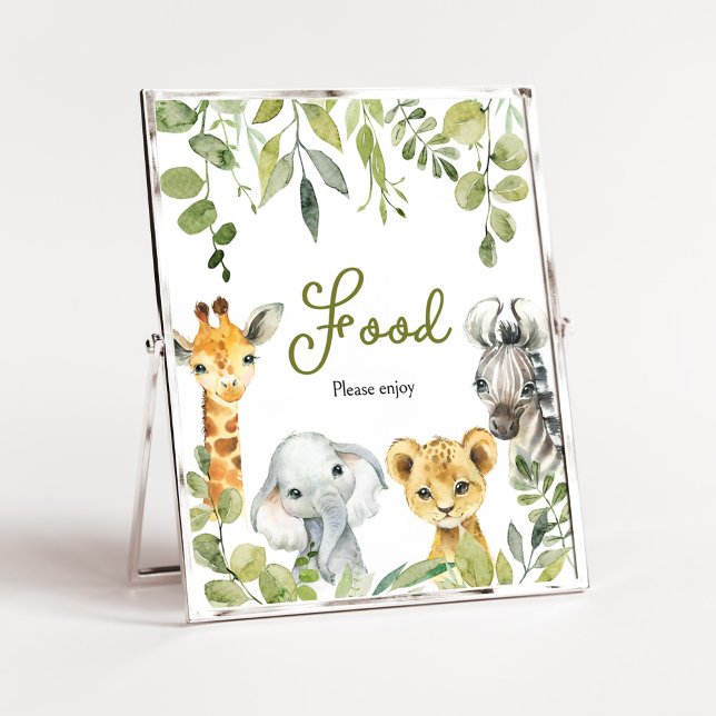 Vild 1 Jungle Safari Food Poster (Greenery Animals Baby Shower  Food Sign)