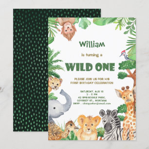 Vild 1 Jungle Safari Första födelsedagsinbjudan Inbjudningar