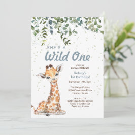 Vild 1 Jungle Safari Giraffe 1:a födelsedagen Part Inbjudningar