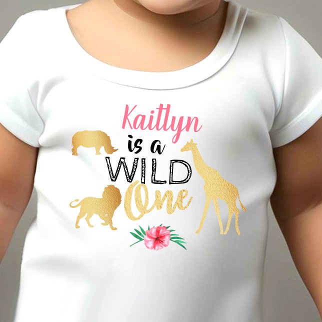 Vild 1 Jungle Safari Girls 1:a födelsedag T Shirt (Skapare uppladdad)