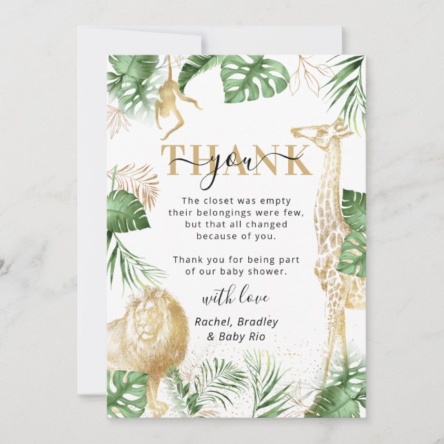 Vild 1 Jungle Safari Greenery Baby Shower Tack Kort (Framsida)