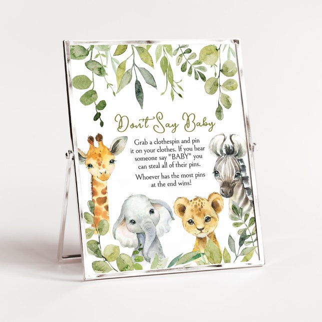 Vild 1 Jungle Safari Säg inte Baby Poster (Greenery Animals Baby Shower  Don't Say Baby Sign)