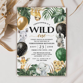 Vild 1 Jungle Safari Thned 1:a födelsedagen Party Inbjudningar