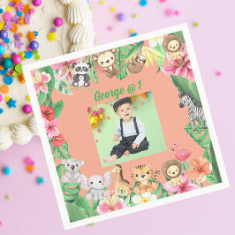 Vild 1 Jungle Safari Thned 1:a födelsedagen Party Pappersservett