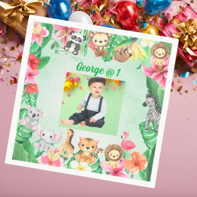 Vild 1 Jungle Safari Thned 1:a födelsedagen Party Pappersservett (Skapare uppladdad)