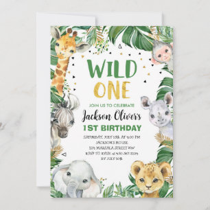 Vild 1 Jungle Safari Vilda djur 1:a födelsedagen Inbjudningar