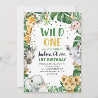 Vild 1 Jungle Safari Vilda djur 1:a födelsedagen Inbjudningar