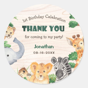 Vild 1 Jungle Safari Wood Struktur Roligt Birthday Runt Klistermärke