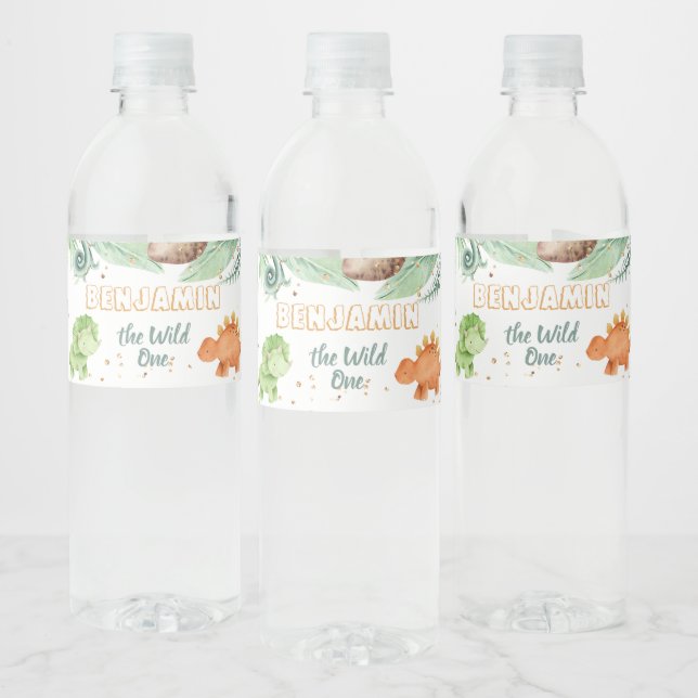 Vild 1 Jurassic Dinosaurs 1:a födelsedag Vattenflaskor Etikett (Flaskor)