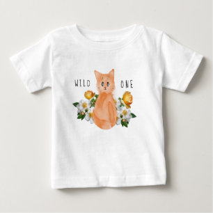 Vild 1 - Katt och blommor i Baby 1:a födelsedag T Shirt