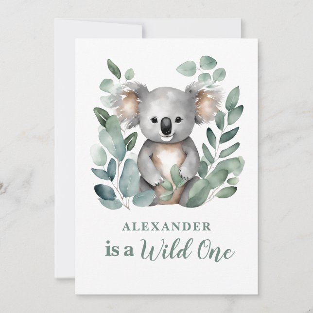 Vild 1 Koala Animal Child's 1a Birthday Inbjudningar (Framsida)