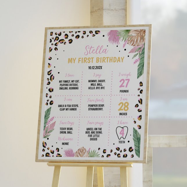 Vild 1 Leopard Birthday Milestone Sign Poster (Skapare uppladdad)