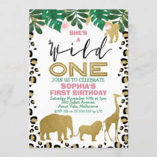 Vild 1 Leopard Skin första födelsedag Inbjudningar