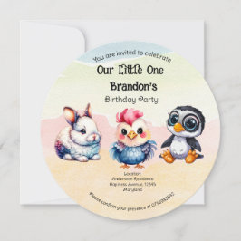 Vild 1 Lycklig Roligt Woodland Animals Vattenfärg Inbjudningar