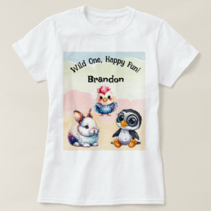 Vild 1 Lycklig Roligt Woodland Animals Vattenfärg T Shirt