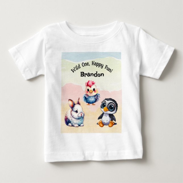 Vild 1 Lycklig Roligt Woodland Animals Vattenfärg T Shirt (Framsida)
