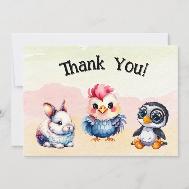 Vild 1 Lycklig Roligt Woodland Animals Vattenfärg Tack Kort (Framsida)