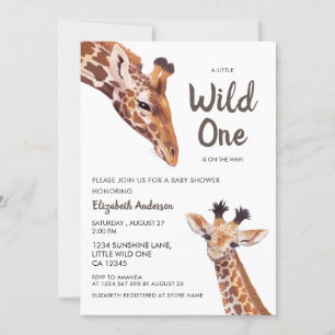 Vild 1 Mamma och Baby Giraffe Baby Shower Inbjudningar
