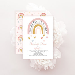 Vild 1 Mute Rainbow Girl's 1st Birthday Party Inbjudningar