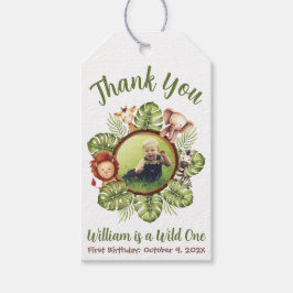 Vild 1 Photo Safari Jungle Löv Första födelsedagen Presentetikett