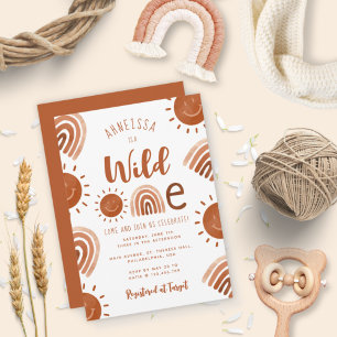 Vild 1 Rainbow Boho Terracotta 1:a födelsedagen Inbjudningar