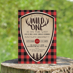 Vild 1 Rustic Play Lumberjack Baby Shower Inbjudningar